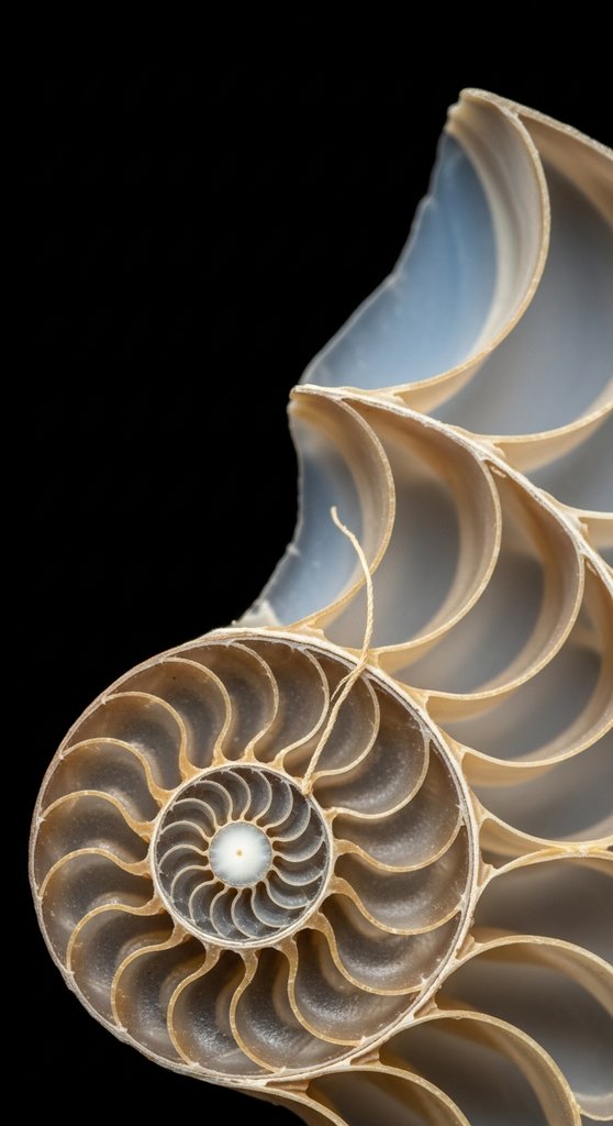 Logarithmic Nacre — Nautilus Cross‑Section