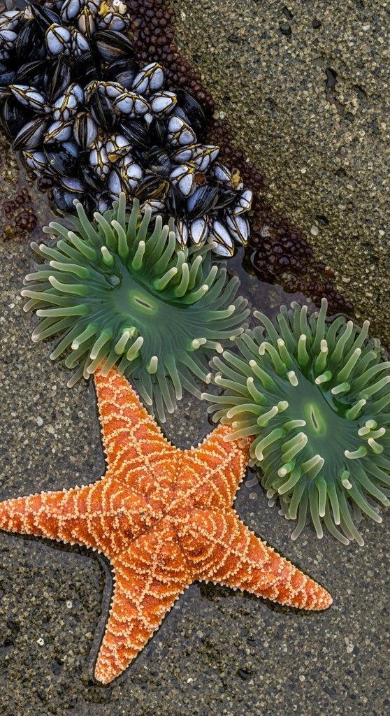 Point Lobos Tidepool — Ochre Star and Emerald Anemones