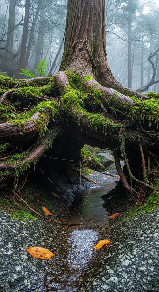Shiratani Unsuikyo Yakusugi Root Arch, Autumn Mist