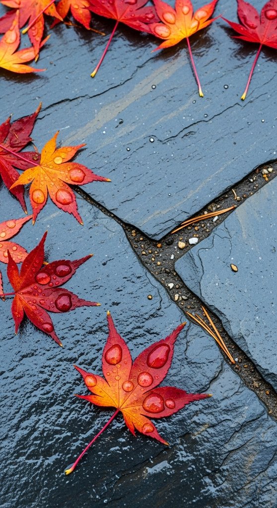 Koyo Rain — Crimson Maple on Wet Slate