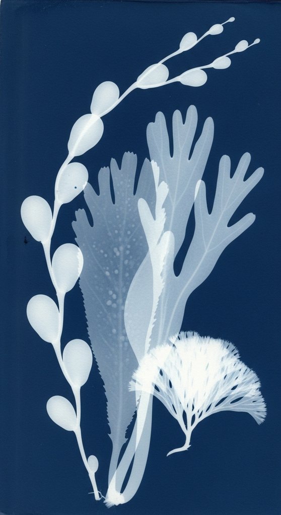 Cyanotype Seaweeds — Prussian Blue Vertical