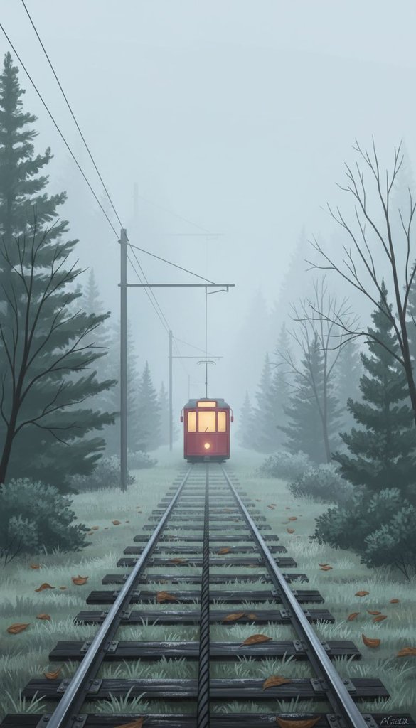 Misty Hillside Tram at First Frost