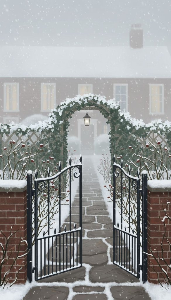 First Snow at the Hidden Garden Gate