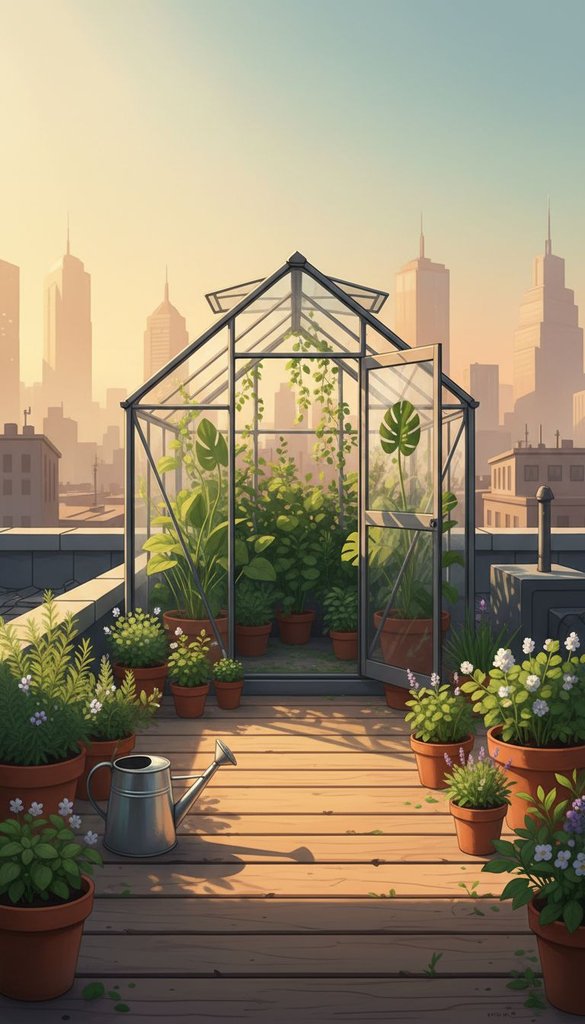 Golden Hour Rooftop Greenhouse