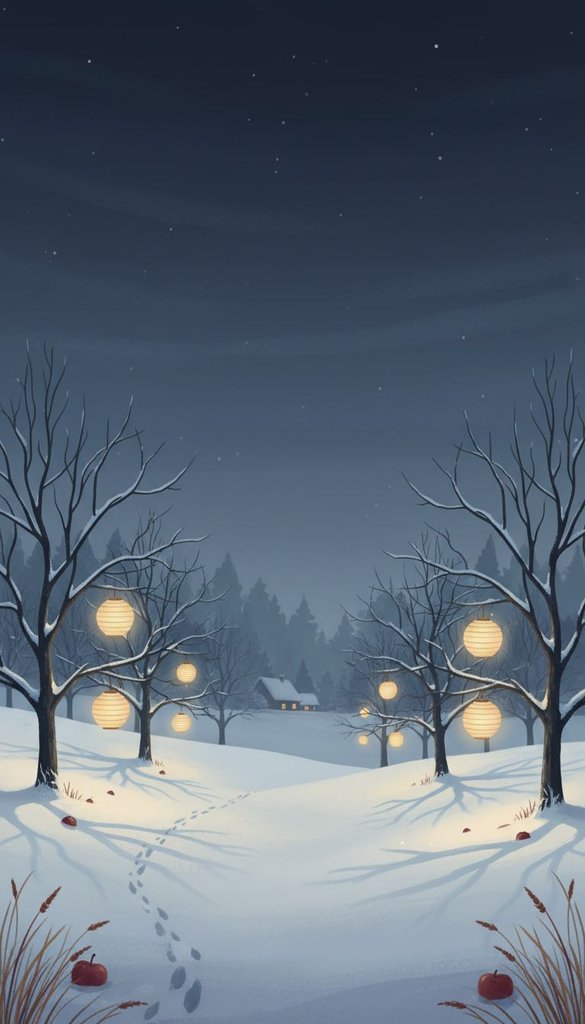 Lanterns in the Winter Orchard