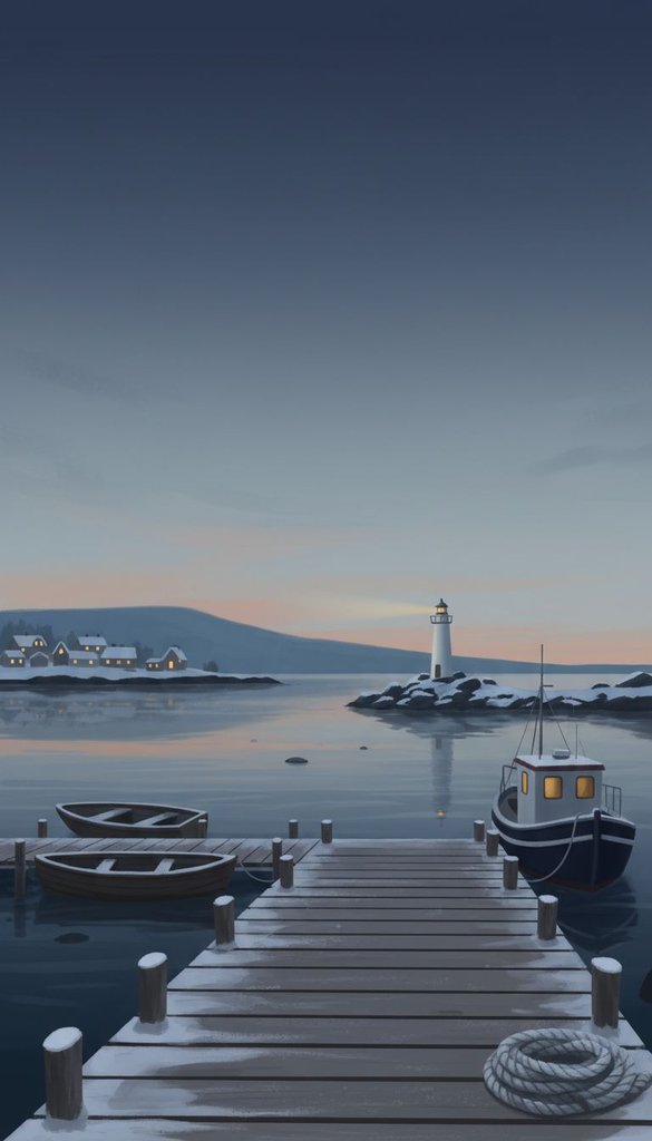 Quiet Winter Harbor at Dusk