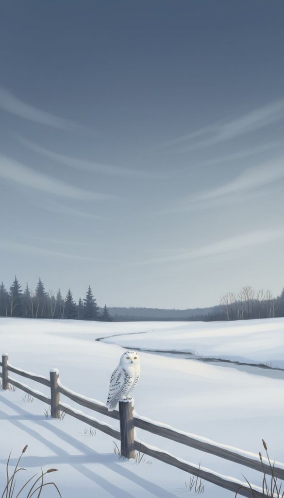 Snowy Owl Above Silent Fields