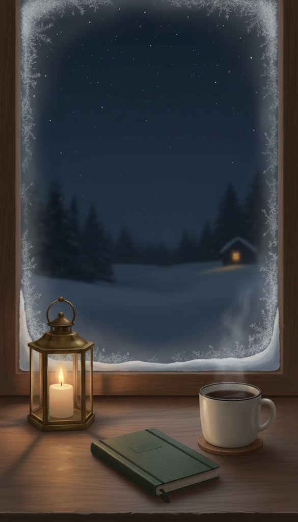 Frosted Window Desk on Winter Night