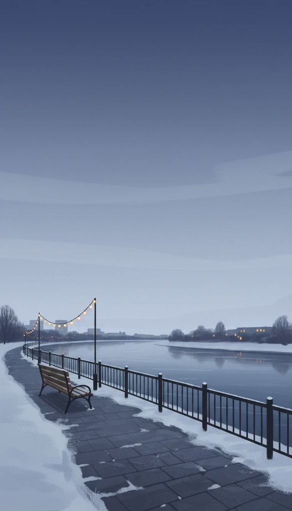 December Riverfront Path at Dusk