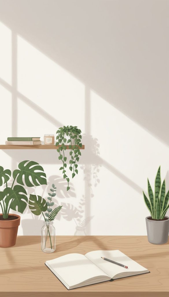 Sunlit Botanical Desk Corner