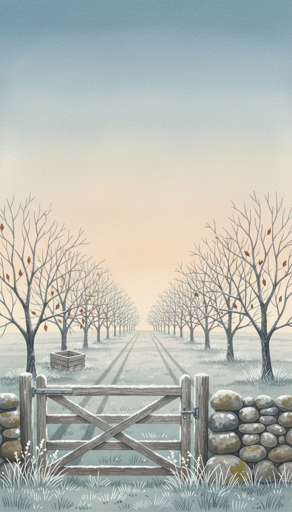Frosted Orchard Gate at First Light