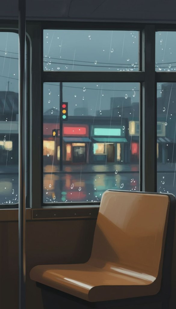 Rainy Streetcar Window at Dusk