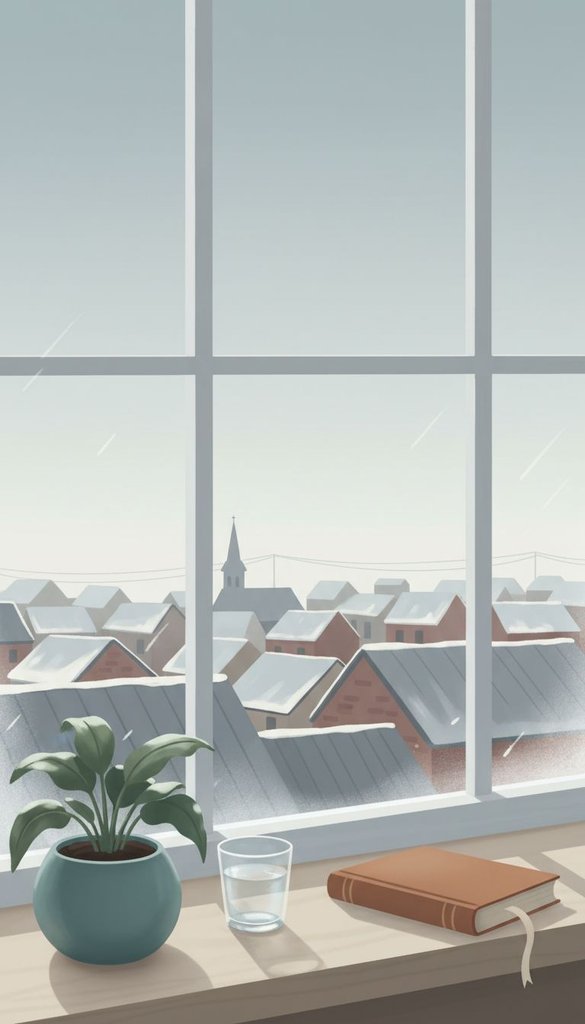 Winter Window Ledge Overlooking the Town