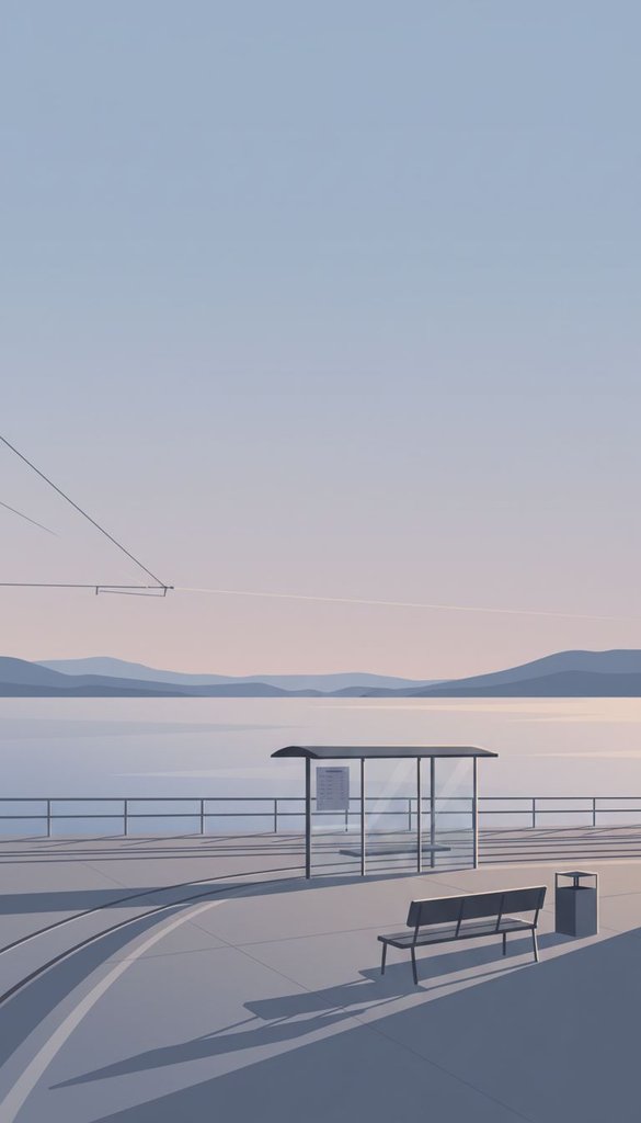 Lakeside Tram Stop at Quiet Dusk