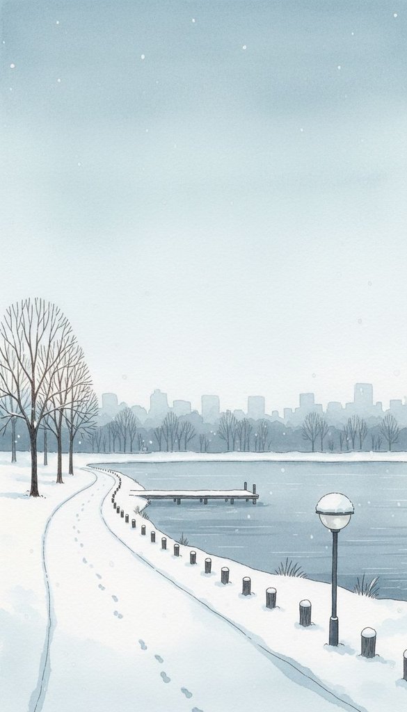 Snowy Park Path at Blue Hour