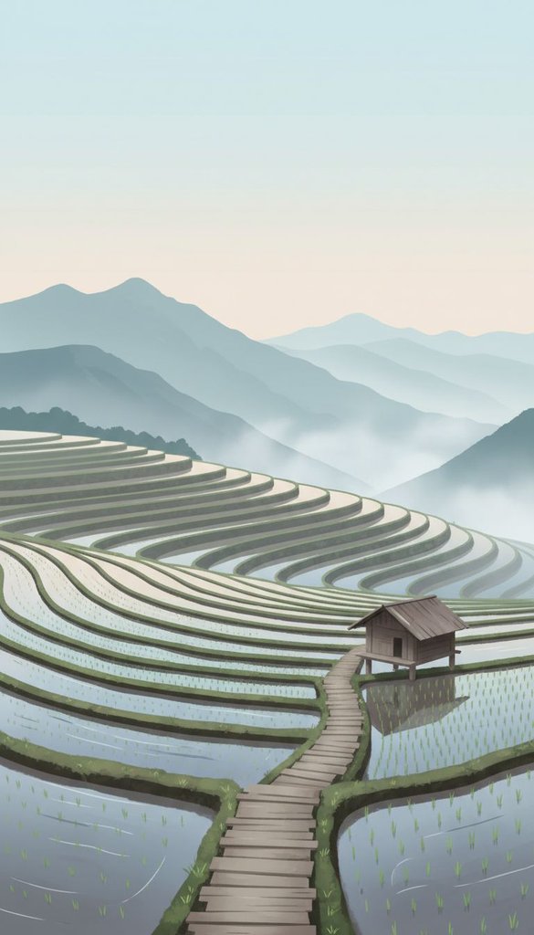 Misty Spring Terraced Hillside