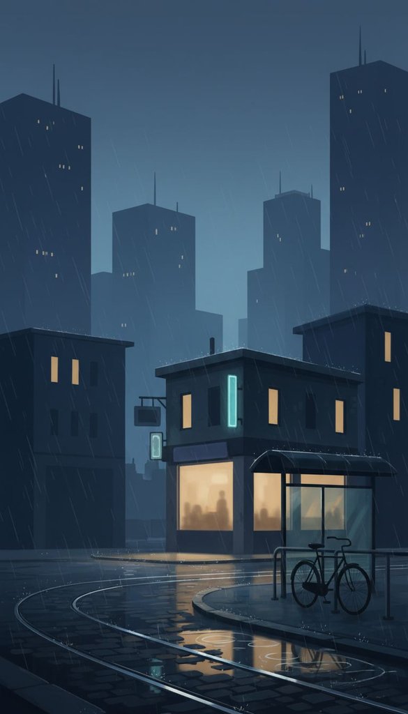 Rainy Night Tram Corner