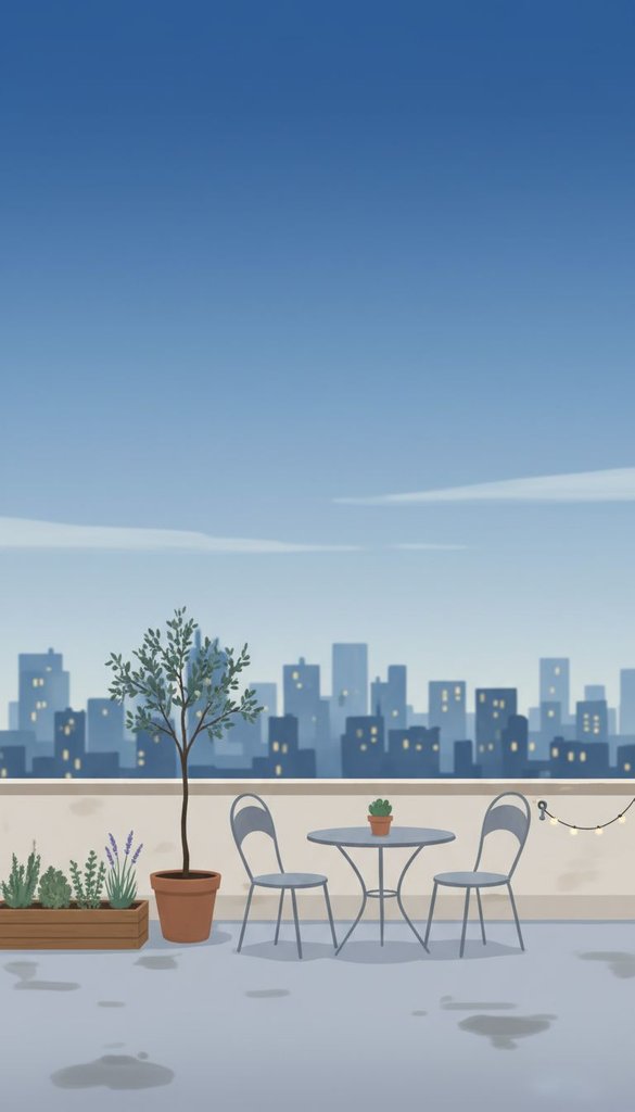 Quiet Rooftop Garden at Blue Hour