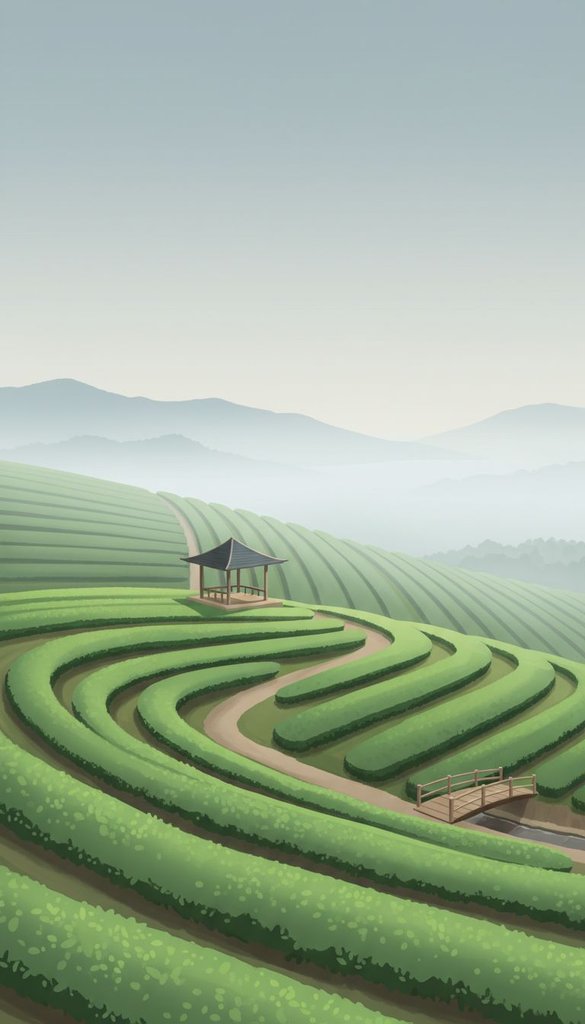 Misty Tea Terraces at First Light