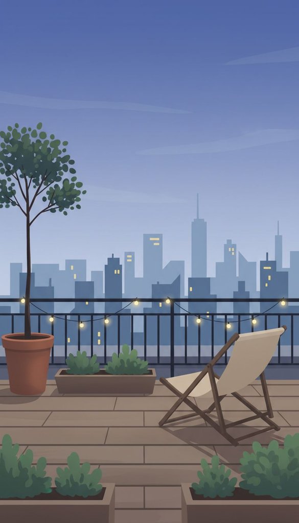 Quiet Rooftop Garden at Blue Dusk