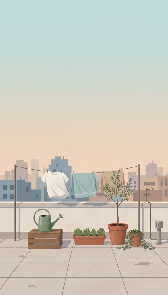 Quiet Rooftop Garden Laundry Afternoon