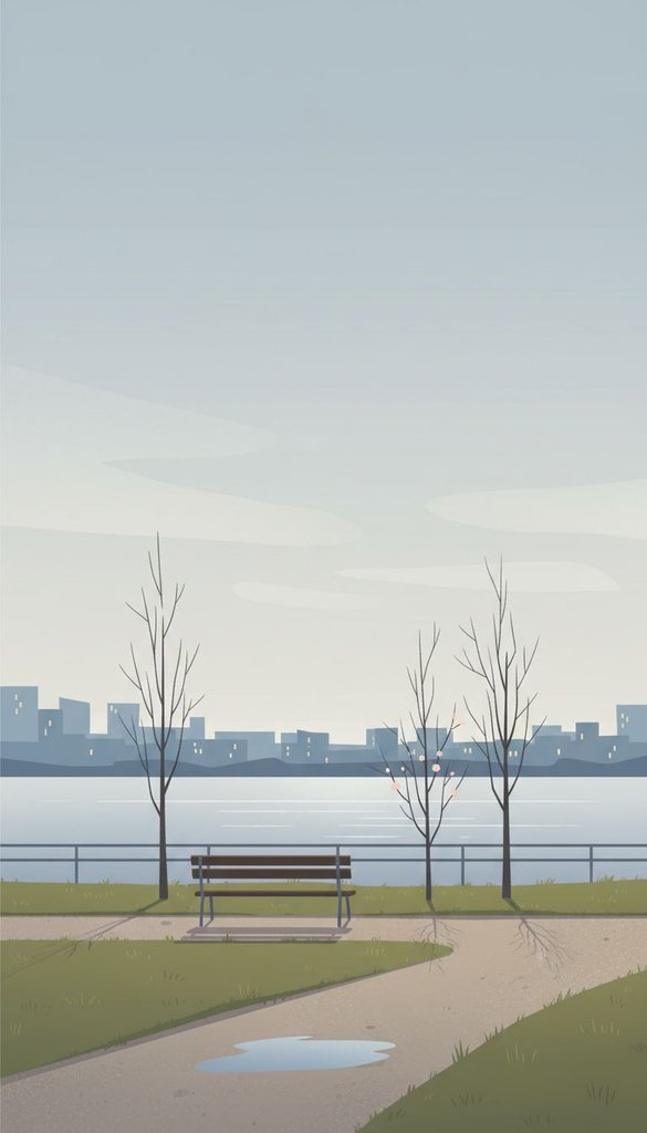 Quiet Riverside Park in Late Winter