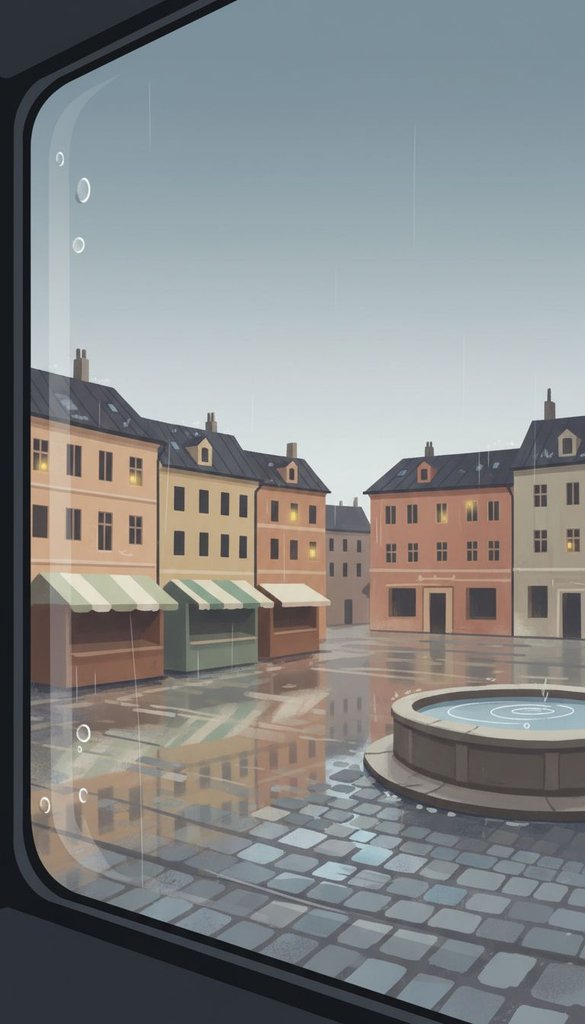 Rainy Old Town Window View