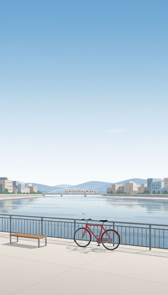 Riverside Promenade with Red Bicycle