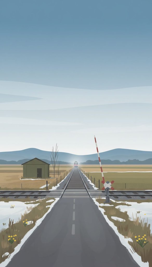 Quiet Country Railway Crossing at Late Winter