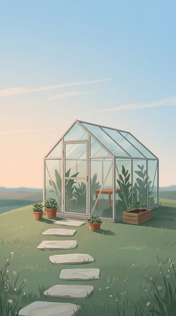 Hilltop Greenhouse at Early Spring Dawn