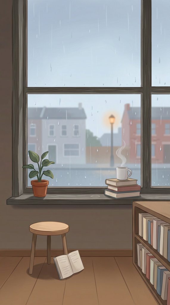 Rainy Bookshop Window Nook