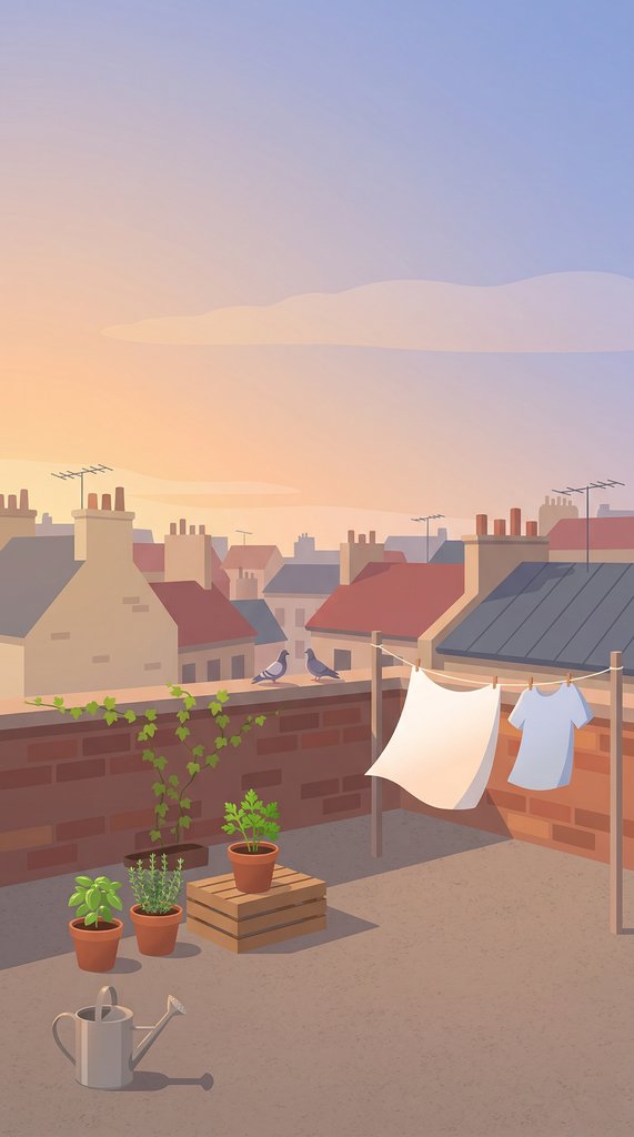 Early Spring Rooftop Garden at Sunset
