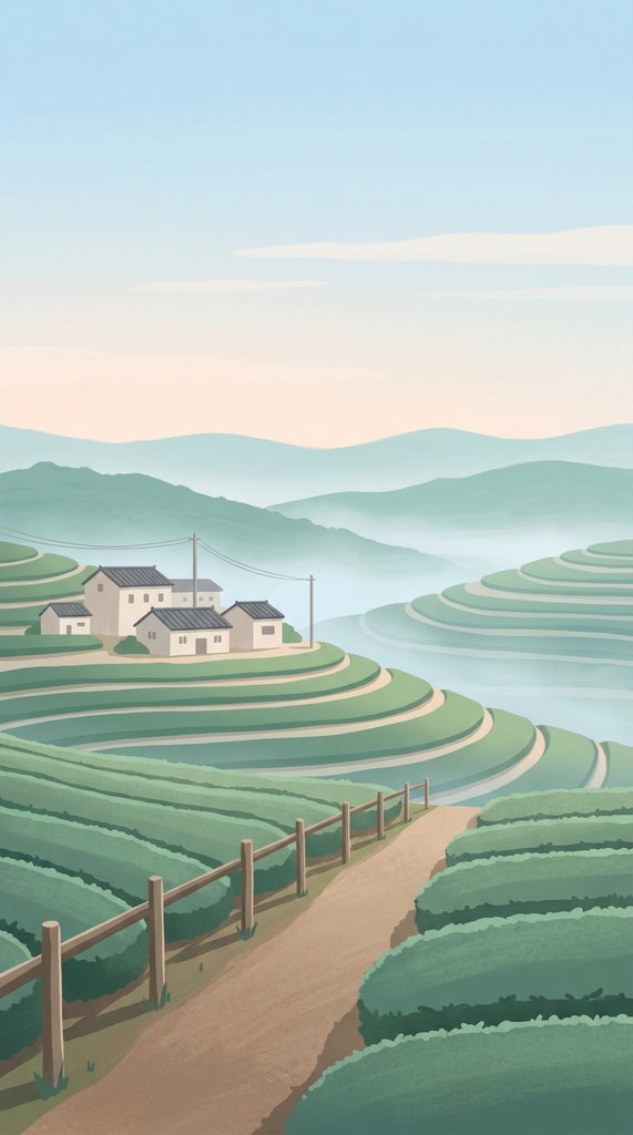 Early Morning Terraced Tea Hills
