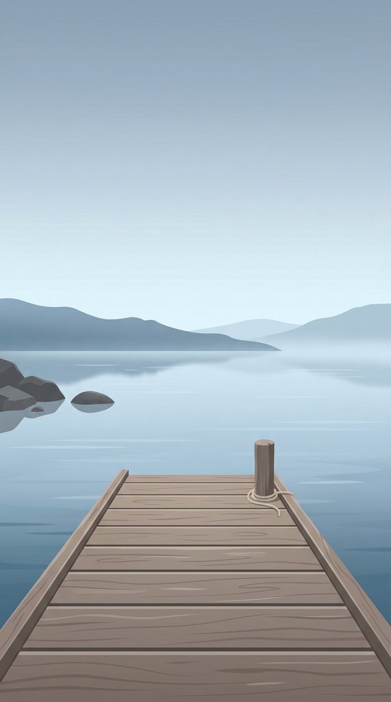 Misty Lakeside Wooden Pier Morning