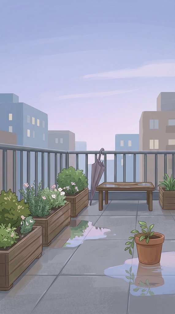 Spring Rooftop Garden After Rain