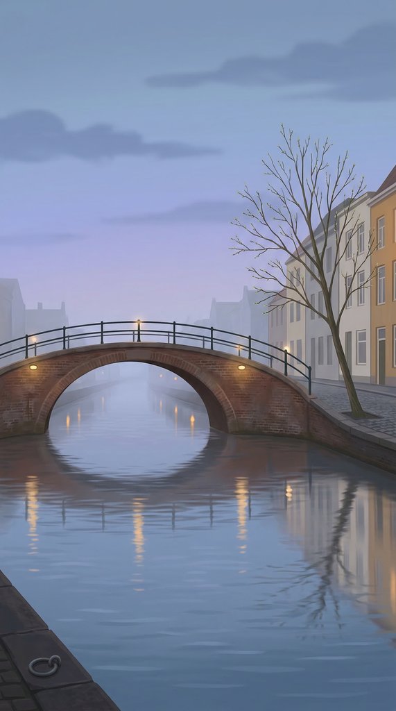 Early Spring Canal Bridge at Dusk