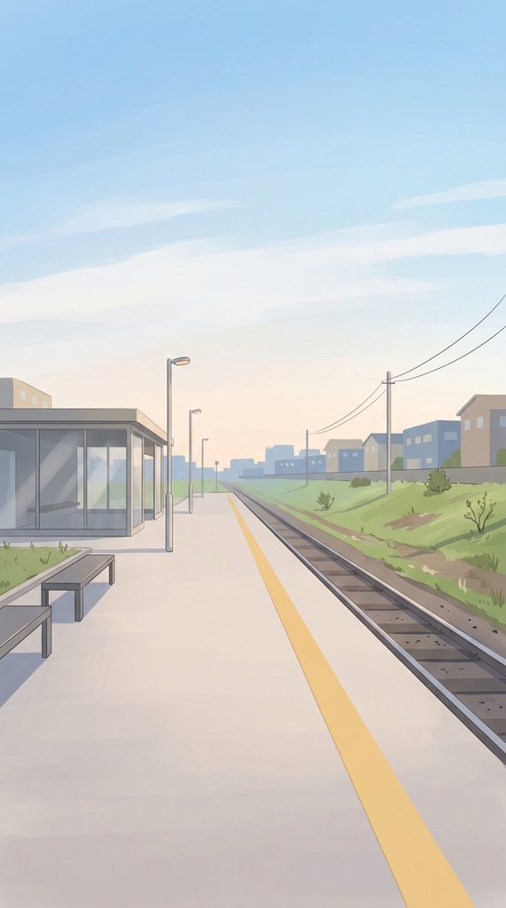 Sunlit Station Platform in Early Spring