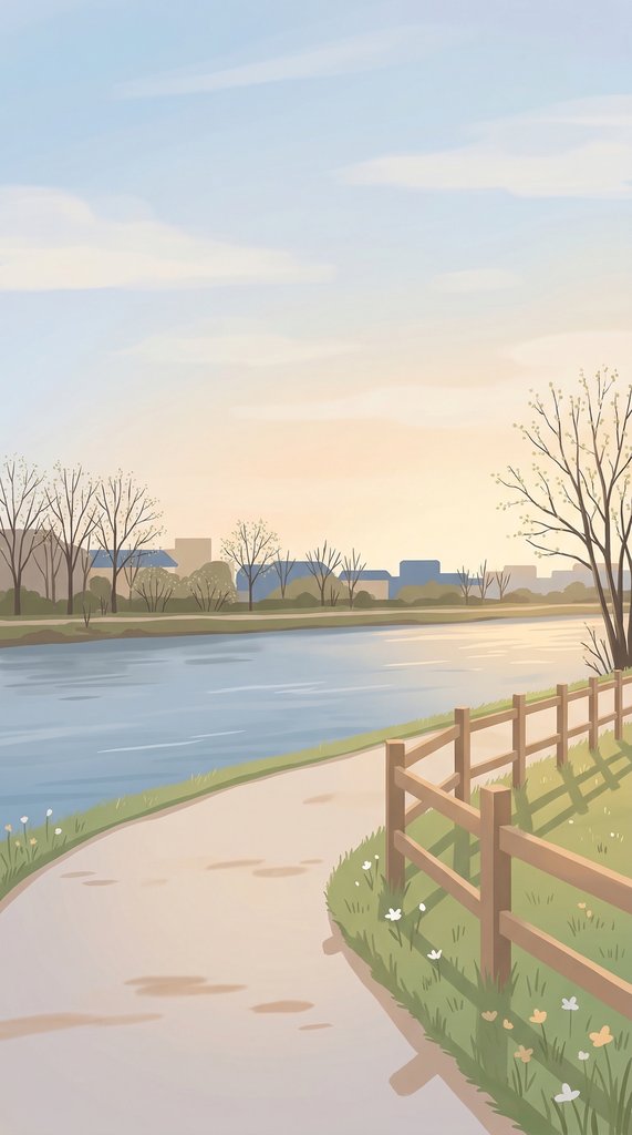 Early-Spring Riverside Path at Golden Hour