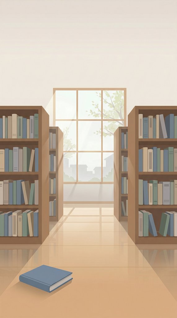 Quiet Library Aisle in Soft Morning Light