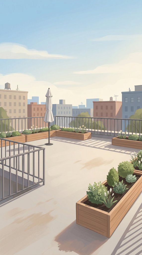 Sunlit Rooftop Garden in Early Spring
