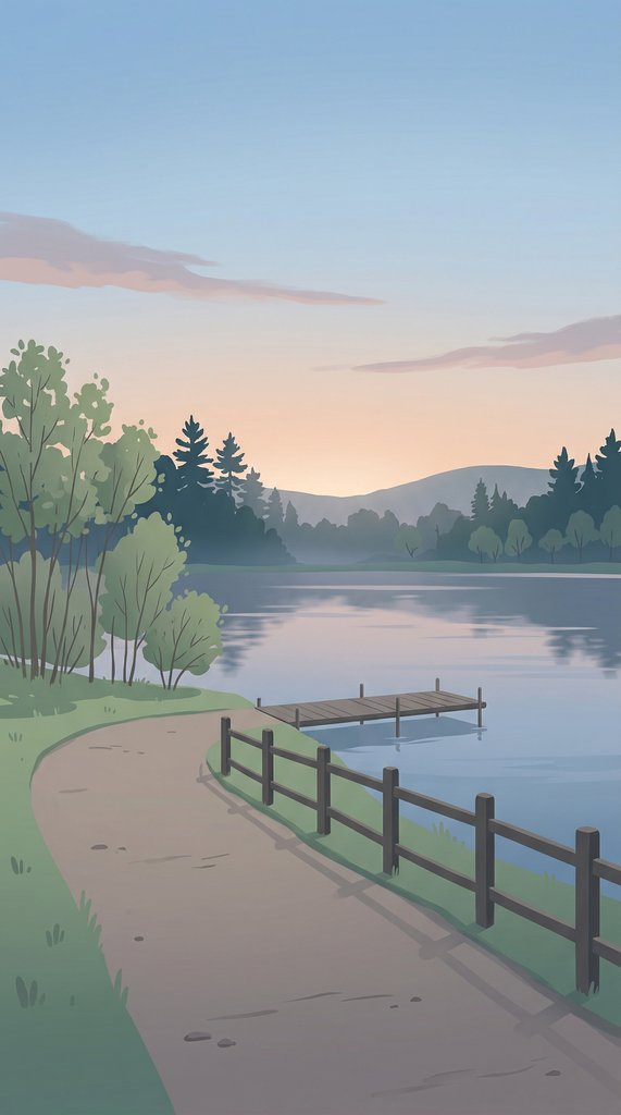 Early Spring Lakeside Path at Dusk