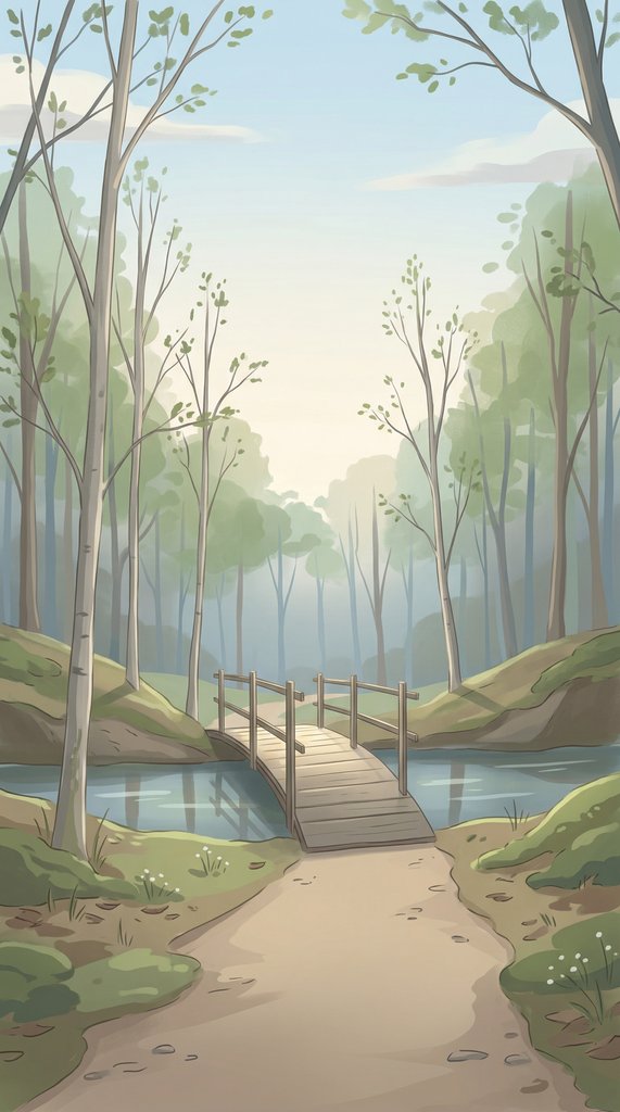 April Forest Clearing with Wooden Footbridge