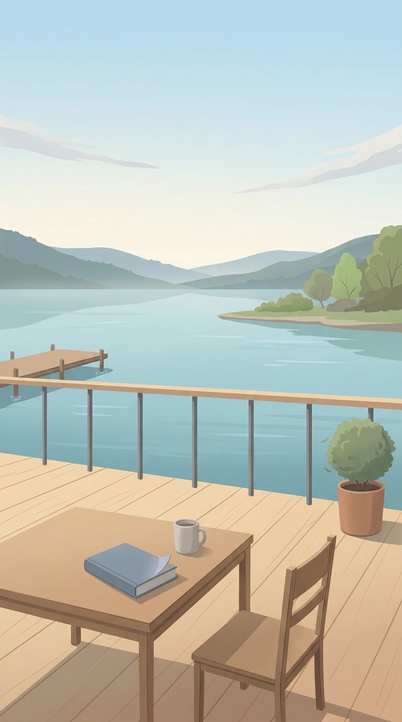 April Lakeside Library Balcony in Gentle Breeze