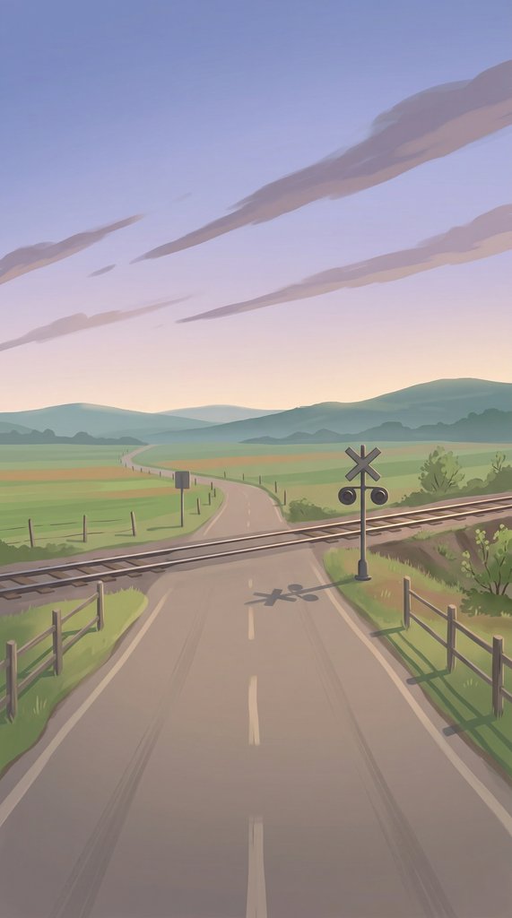 Quiet April Countryside Train Crossing at Dusk