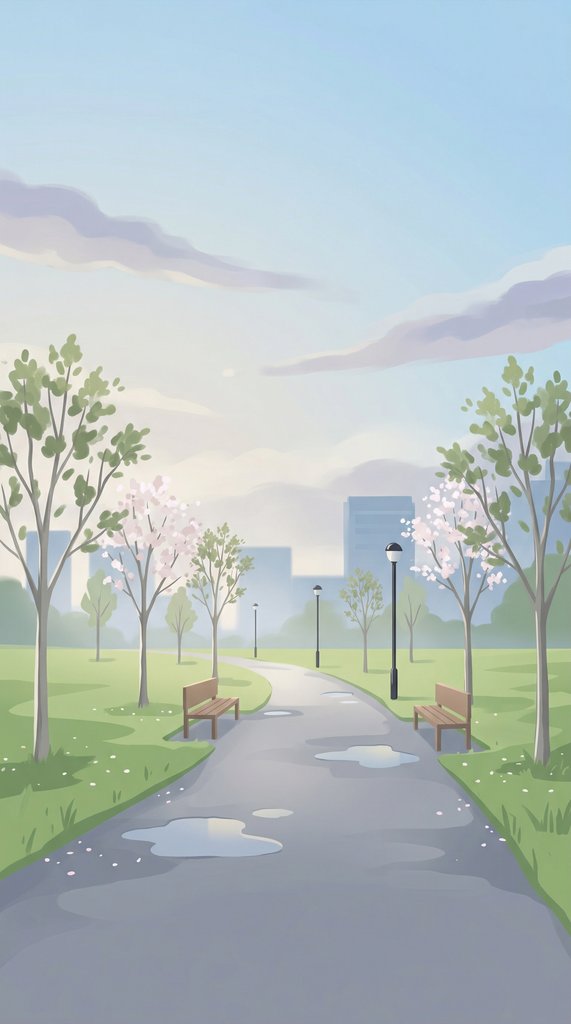 April City Park Path After Rain