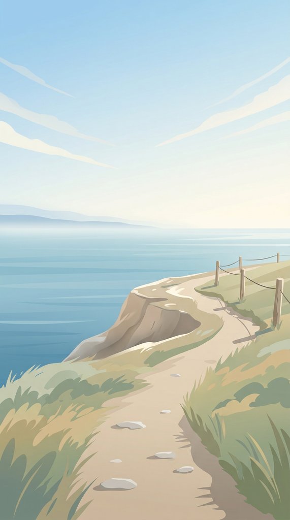 April Coastal Cliff Path Above a Quiet Sea