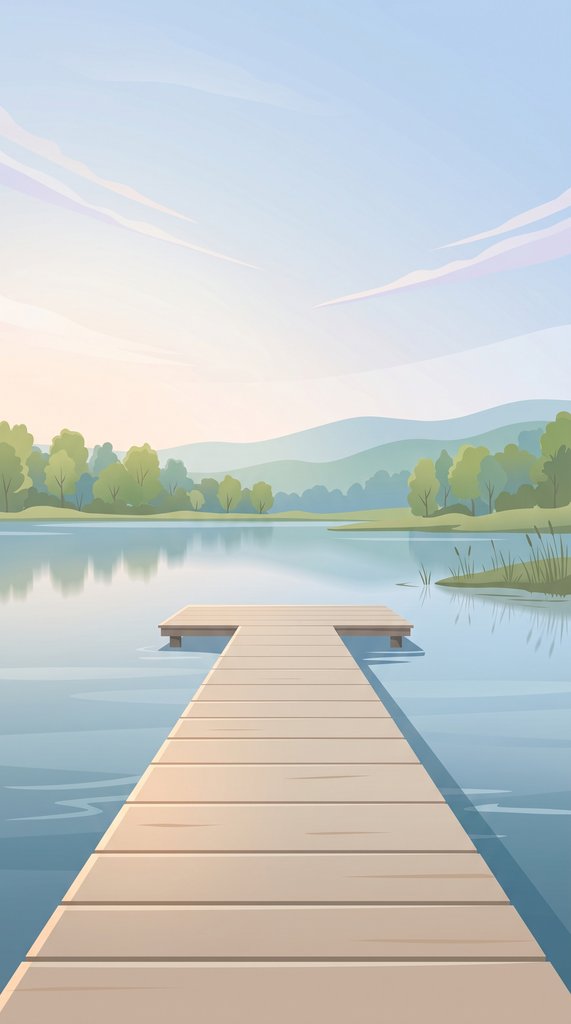 April Lakeside Pier at Morning Calm