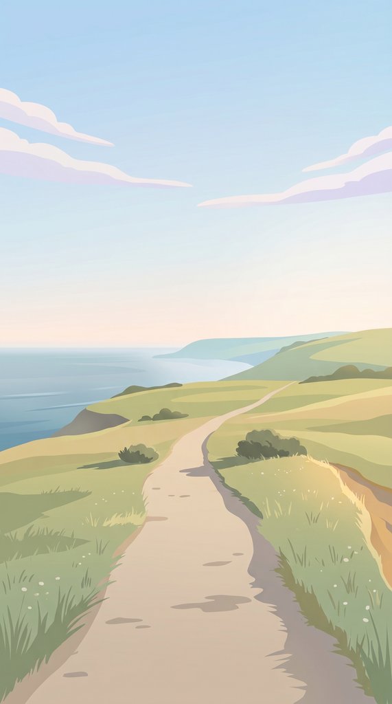 April Coastal Cliff Path Above the Sea