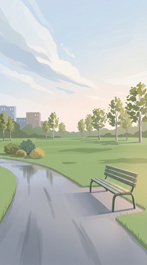 April City Park Bench After Rain